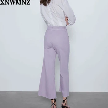 XNWMNZ ZA módne fialové džínsy dámske širokú nohu, džínsové nohavice roztrhané strapec dna vysoký pás streetwear