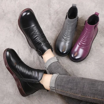 Jesenné topánky dámske kožené topánky dámske módne zimné topánky dámske ploché topánky non-slip teplé, hrubé-soled topánky ženy 2021
