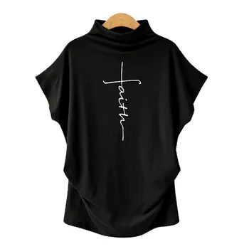 2020 Letné Krátke Sleeve T Shirt Ženy Viery, Kríž Vytlačené Veľkými Topy Streetwear Bežné Topy Tee Tričko Femme Ropa Mujer
