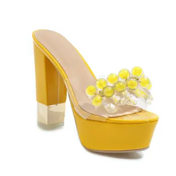Nová jar/leto výrobky, dámske papuče 12 cm podpätky korálkové papuče vonkajšie sexy dámske topánky veľkosť 34-43