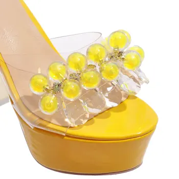 Nová jar/leto výrobky, dámske papuče 12 cm podpätky korálkové papuče vonkajšie sexy dámske topánky veľkosť 34-43