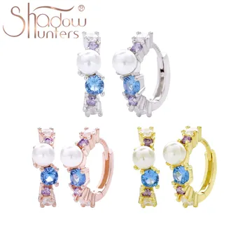 SHADOWHUNTERS Trendy 925 Sterling Silver Hoop Náušnice Pod Morom Huggie Obruče Modrá CZ Pearl Piercing Romantické Ženy, Šperky