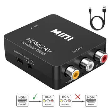 HDMI RCA Converter Adaptér Mini HDMI 1080P na 3RCA AV CVBs Kompozitné Video Audio Converter Upscaler Podpora PAL/NTSC