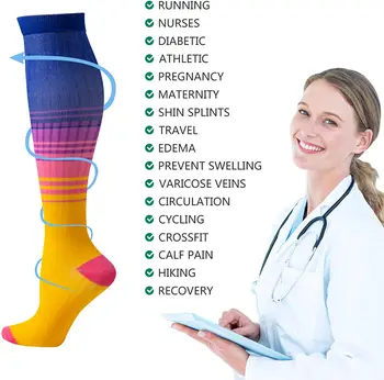 Unisex Kompresné Ponožky Ženy Muži Proti Únave, Bolesti Kŕčových Žíl Kolená Vysoké Ponožky 20-30 MmHg Športové Bežecké Ponožky