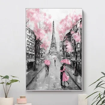 Eiffelova Veža Plátno Na Maľovanie Daždivé Ulici Scény Olejomaľba Plagáty Obývacia Izba, Veranda, Nepremokavé Dekorácie Maľovať Obrázky