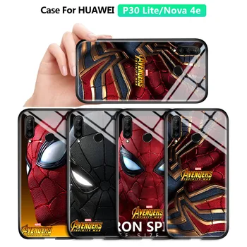 Coque Pre Huawei P30 Lite Nova 4E Marvel Pomstiteľ Superhrdina Spiderman Soft Edge Lesklý Prípade Tvrdené Sklo Zadný Kryt Puzdro