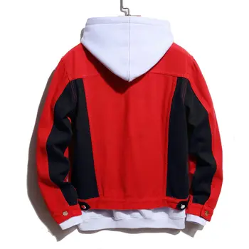 Viaceré štýly Muži móda šitie červená čierna biela denim jacket voľné hip hop trend mládež oblečenie veľké veľkosť jeans bunda