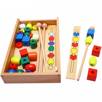Deti, Vzdelávacie Hračky Montessori Drevené Farebné Tvar Stick Perličiek Nastaviť Bloky Hračky Pre Dieťa 2 Rok Hračky, Darčeky