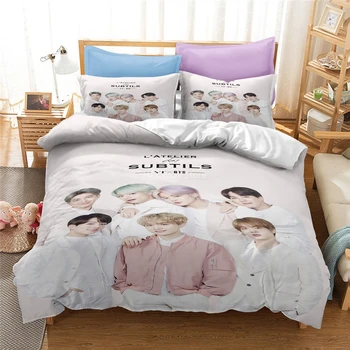 Hot Predaj kórejské Umenie Skupiny Bangtan Chlapci Vytlačené Perinu Nastaviť obliečka na Vankúš 2/3ks Vytlačené posteľná bielizeň Twin Set Plný King Size Queen