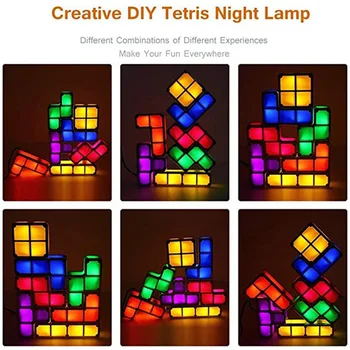 DIY Tetris Puzzle Svetlo Stohovateľné Nočné Svetlo Constructible Blok stolná Lampa 7 Farieb Novinka Hračka Detí 