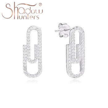 SHADOWHUNTERS Autentické 925 Sterling Silver Papier Klip Stud Náušnice S Plnou Jasné Kamene Pre Ženy Zapojenie Šperky Robiť