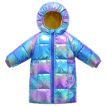 Zimné 2020 nové farebné svetlé tváre detí dlhá bunda dole kabát dlhý s kapucňou bavlna kabát pre chlapcov a dievčatá