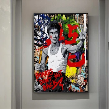 Bruce Lee Abstraktný Obrázok Graffiti, Street Art Maľovaní Plagátov A Vytlačí Kung Fu Superstar Plátno Na Stenu Obrázok Pre Obývacia Izba