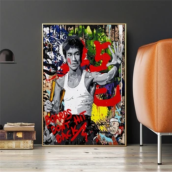 Bruce Lee Abstraktný Obrázok Graffiti, Street Art Maľovaní Plagátov A Vytlačí Kung Fu Superstar Plátno Na Stenu Obrázok Pre Obývacia Izba
