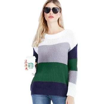 Jeseň a v zime roku 2020 nové pruhovaný sveter ženy voľné rainbow sweate zimné oblečenie žien pletený sveter