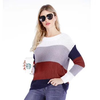 Jeseň a v zime roku 2020 nové pruhovaný sveter ženy voľné rainbow sweate zimné oblečenie žien pletený sveter