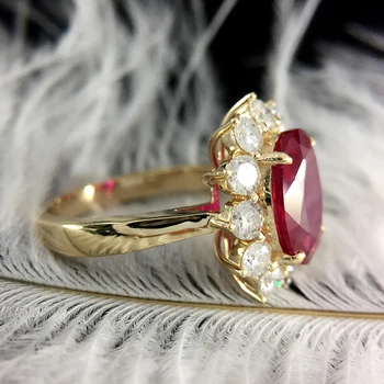 AEAW Skutočná Žena, Zásnubné Prstene 8x10mm Lab Ruby s Moissanite Šperky Pevné 14K Žltého Zlata Krúžok Klasické Lady Šperky