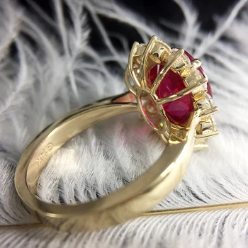 AEAW Skutočná Žena, Zásnubné Prstene 8x10mm Lab Ruby s Moissanite Šperky Pevné 14K Žltého Zlata Krúžok Klasické Lady Šperky