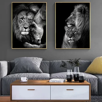 Black White Lion olejomaľby na Plátne Plagáty a vzory, Moderné Zvierat Umenie Stenu Obrázok Pre Obývacia Izba Domova Cuadros