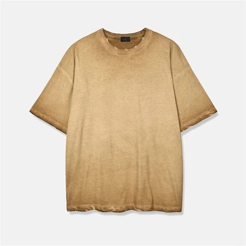 Odev-umývanie Bavlna Nadrozmerná T-shirt Putá Roztrhol Krátke Raglánové Tričko Kanye Streetwear