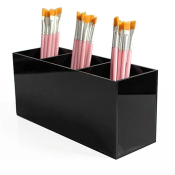 Make-Up Štetec Držiteľ 3 Slot Akryl Kozmetické Štetce Displej Prípade Úložný Box Pre Domáce Kancelárie Skladovanie Make-Up Organizátor Čierna
