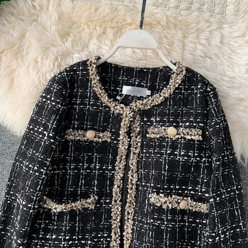 Nové Jesenné Zimné Vintage Tweed Bunda, Kabát Ženy Malé Vôňa Pliad Kórejský Vlnená Ostrihané Coats Elegantné Krátke Vrchné Oblečenie