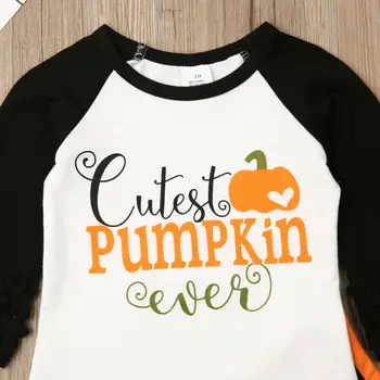 Batoľa Detská Dievča Halloween Oblečenie Tekvica Topy T-shirt + Prekladané Legíny, Nohavice, Oblečenie