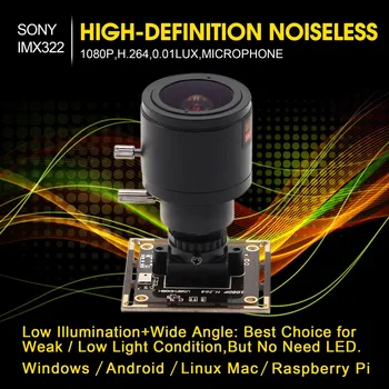 H. 264 1080P Nízke Osvetlenie 0.01 Lux Sony IMX322 OTG Inšpekcie USB Modul Kamery S CCTV Varifokálny Manuálne Zaostrenie 2.8-12mm Objektívom