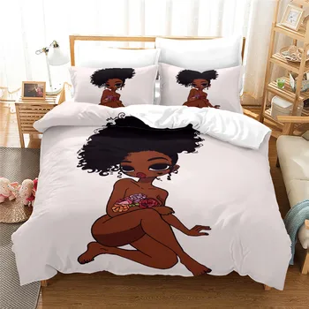 3D Africké dievča tlač perinu s obliečky na vankúše luxusná posteľná bielizeň nastaviť Cumlík nastaviť posteľ Twin set Plný King size Queen