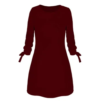 Ženy Módne O-krku Masívneho Čela Elegantné Straigth Šaty Jar Voľné Mini Šaty#50