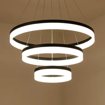Moderné LED Prívesok Svetlá, Svietidlá Pre Obývacia Izba Reštaurácia, Jedáleň Dekor Pozastavenie Čierne Krúžky visí lampa Stmievateľné Lesk