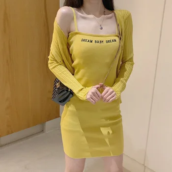 Móda Ženy Príležitostné Viazacie Bodycon Šaty List Tesný Minidress kórejský Šaty, Sexy Špagety Popruh Šaty
