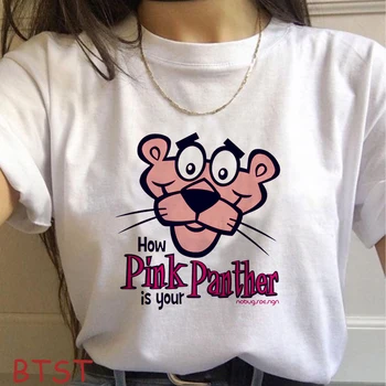 Tee Tričko Femme Kawaii Pink Panther Streetwear Príležitostné Letné Topy pre Ženy 2019 Bavlna Harajuku Estetické Grafické T Košele