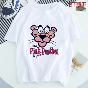 Tee Tričko Femme Kawaii Pink Panther Streetwear Príležitostné Letné Topy pre Ženy 2019 Bavlna Harajuku Estetické Grafické T Košele