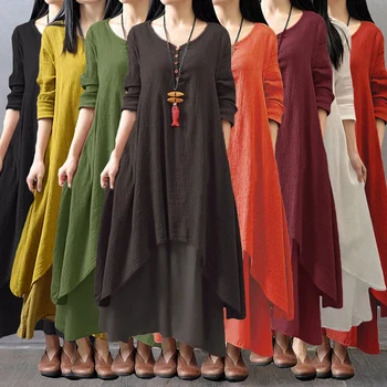 Boho Dlho Maxi Šaty 3XL 4XL 5XL Plus Veľkosť Oblečenie žien Dlhé Šaty 2020 Jarné Letné Šaty Žien Dlhý Rukáv V Krku Retro Šaty