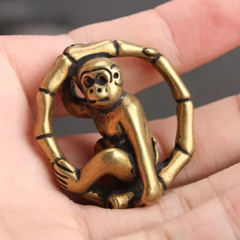 Čistej Mosadze Pevné Roztomilé Opice Koľajových Krúžok Kľúčenky Prívesok, Ručne Vyrezávané Medi Čínskeho Zverokruhu Zvierat Keychain Príslušenstvo