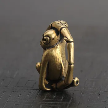 Čistej Mosadze Pevné Roztomilé Opice Koľajových Krúžok Kľúčenky Prívesok, Ručne Vyrezávané Medi Čínskeho Zverokruhu Zvierat Keychain Príslušenstvo