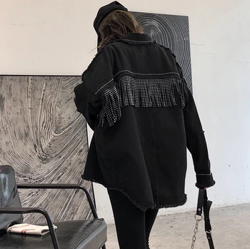 TEELYNN dlhý rukáv overshirt čierna bunda ženy 2020 vintage bavlna, denim, fringe strapec bežné jeseň kabát voľné jean bundy