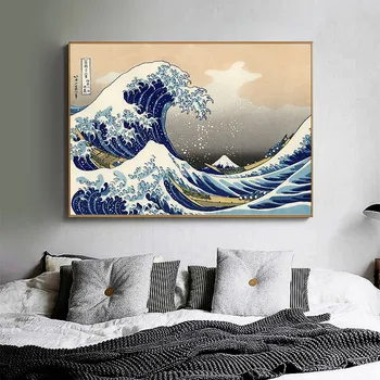Veľká Vlna Kanagawa Ukiyoe Japonské Umenie Plagátu Vintage Nástenné Plátno Tlačiť Slávny obraz Obývacia Izba Dekorácie Obrázok