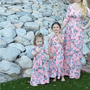 Na jeseň roku 2019 Matka, dcéra Kvetinové šaty Dlhé Šaty Matka a dcéra oblečenie Mama a mňa šaty Rodiny Zodpovedajúce Oblečenie C0519