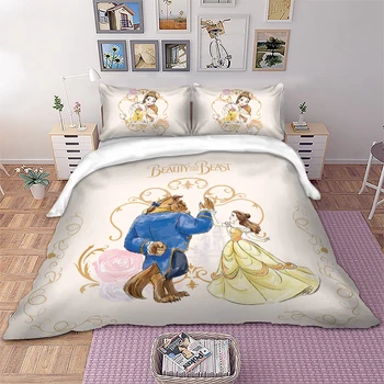 Kráska a Zviera posteľná bielizeň nastaviť Jednu Veľkosť Princezná Belle Deka Obliečky pre Deti Spálňa Decor Twin Posteľná Bielizeň Kráľovná nastaviť