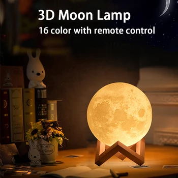 Led Nočné Svetlo 3D Moon Lampa 16 Farieb Zmeniť Ľahký Dotyk lávové lampy Nabíjateľná Deti Osvetlenie Nočné Lampy Domova