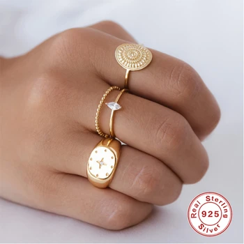 ROXI Geometrie Kvety Vintage Zlaté Prstene pre Ženy, Dievčatá, Svadobný Prsteň 925 Sterling Silver Prst Prstene, Šperky Zásnubný Prsteň