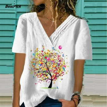 2020 Ženy Kvetinový Animal Print T Shirt Ženy Krátke Rukáv V Krku Tričko Plus Veľkosť Voľné Základné Top Bežné Printed Tee Tričko Blusa