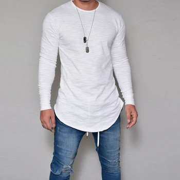 HORÚCA Jeseň 2020 Bežné Muži T-jednofarebné Tričko Dlhý Rukáv Slim Fit T Shirt Muž Bežné Tričká Nové Módne Značky Mužov Oblečenie