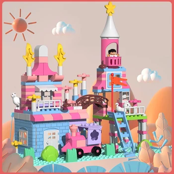 Nové Pink Princess Hrad Bloky Hračka Duploed Dom, urob si sám Stavebné Bloky, Farebné Tehly Hračky Pre Deti, Vianoce Dievčatá Darček