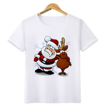 Deti Roztomilý sobov t shirt Dieťa šťastné a Veselé Vianoce, Santa Krátky Rukáv t-shirt Dievčatá Chlapci Biele Tričko Topy, šaty,BAL609