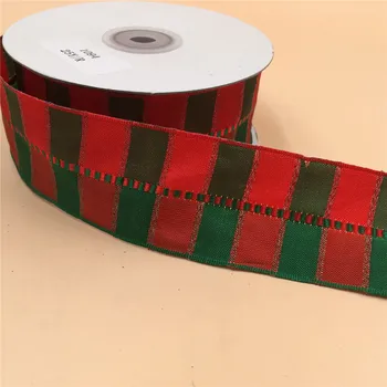 N1094 38MM X 25yards Vianočné páse s nástrojmi červenú/zelenú kocku darčekové balenie káblové okraja pásky