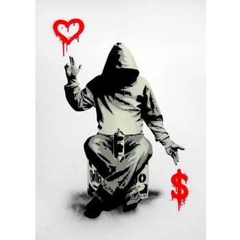 Banksy Ulici Graffiti Plátno na Maľovanie Chlapec Láska Peniaze Plagáty a Tlačí na Steny Umenie Obrázok pre Obývacia Izba Domova Cuadros