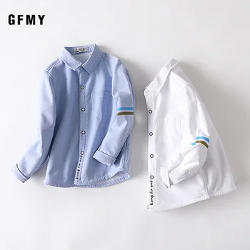 GFMY 2020 leto, Bavlna Celý Rukáv Fashion farbou Chlapec plus tričko 3T-12T Bežné Veľké Dieťa Oblečenie Modrá Biele Košele